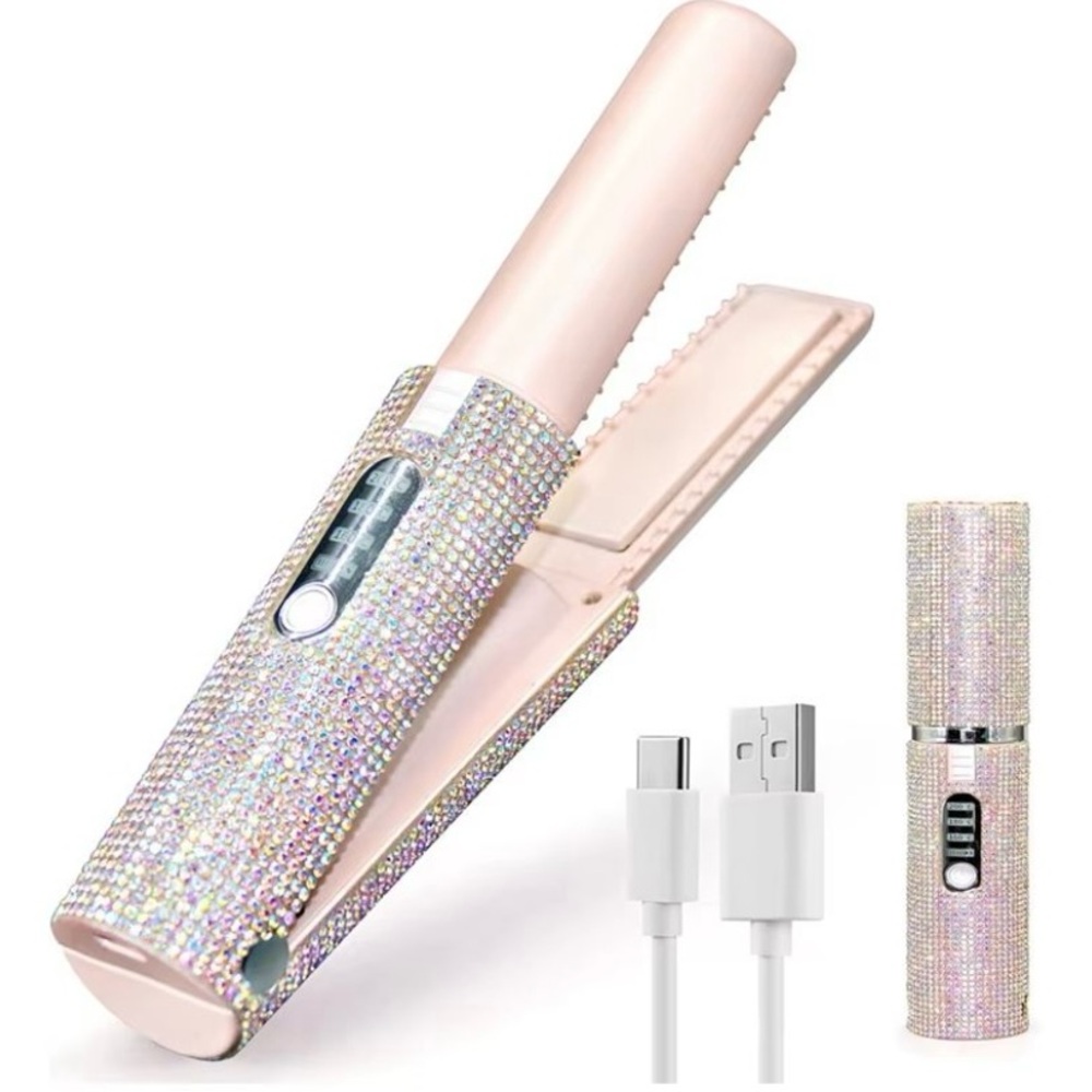 2-In-1 Electric USB Hair Straightening Brush Straightener Brush Multifunctional